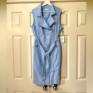 Calvin Klein Notch Collar Tie Waist Moto Sleeveless Wrap Dress